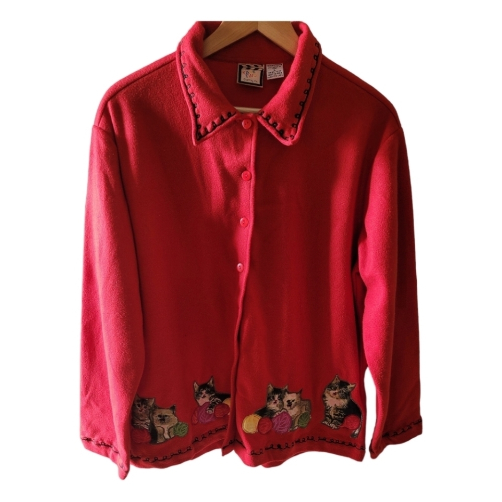 Vintage Take Two Red Fleece Cat/ Jacket Made in India Polyester Size Large